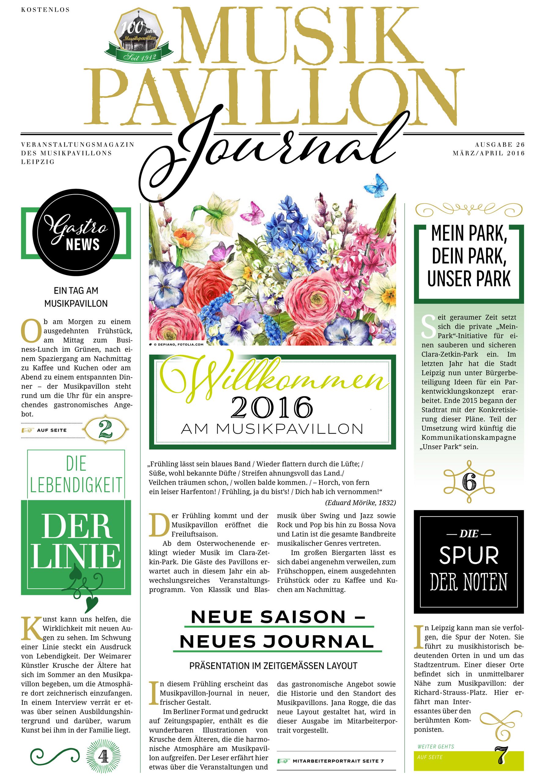 Titelseite „Neue Saison - Neues Journal“ des Musikpavillon Journal Nr. 26 aus dem Jahre 2016