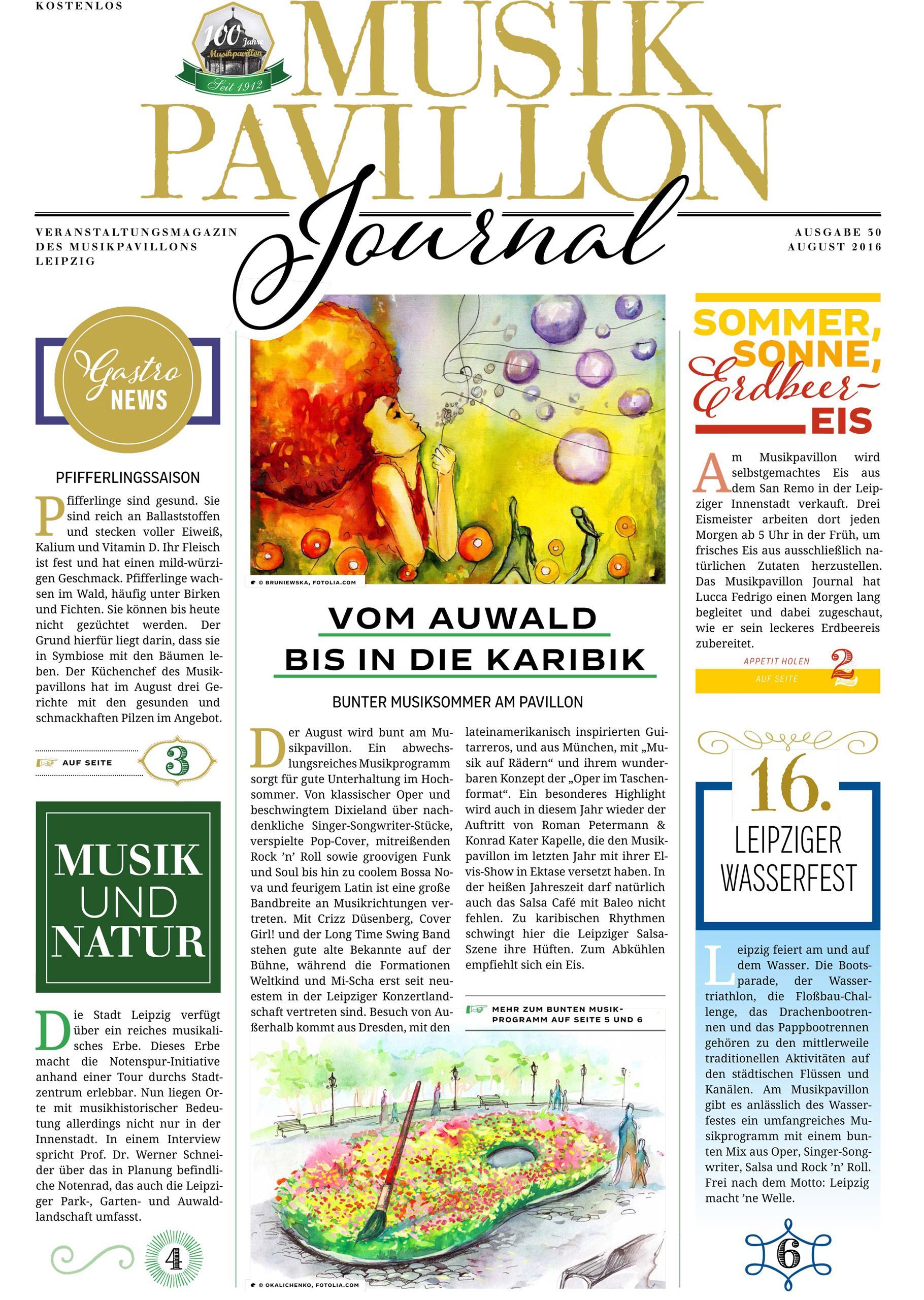 Titelseite „Vom Auwald bis in die Karibik“ des Musikpavillon Journal Nr. 30 aus dem Jahre 2016