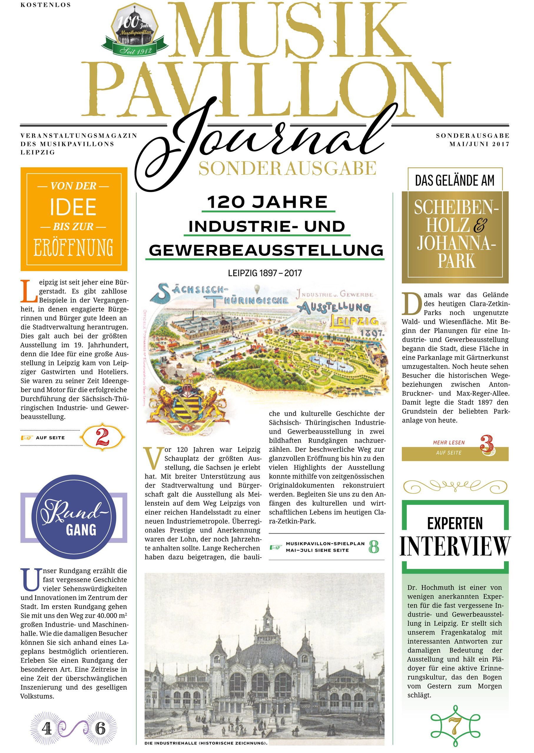 Titelseite „120 Jahre Industrie- und Gewerbeausstellung“ des Musikpavillon Journal Sonderausgabe Mai/Juni 2017