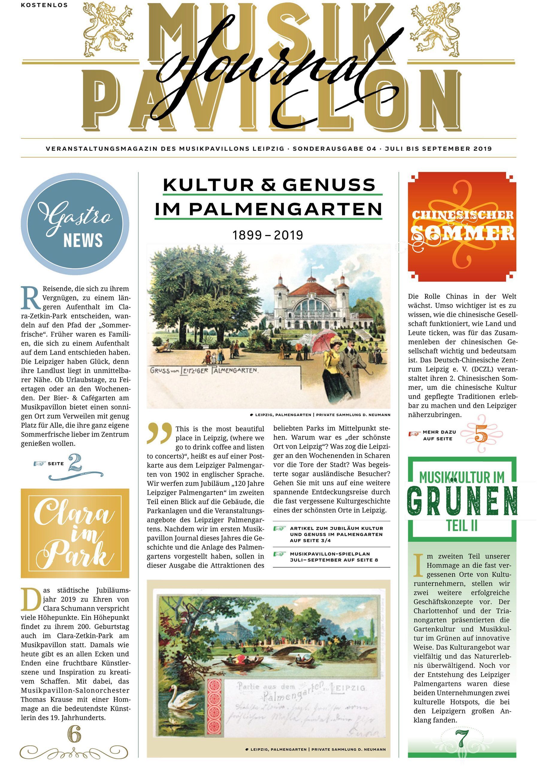 Titelseite „Kultur & Genuss im Palmengarten“ des Musikpavillon Journal Sonderausgabe Nr. 4, Juli bis September 2019